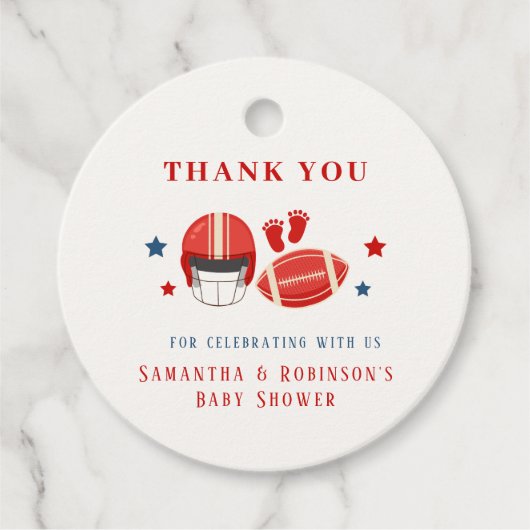 Touchdowns en kleine tenen, Football baby shower Bedankjes Labels (Voorkant)