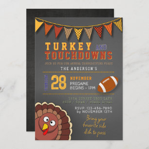 Touchdowns en Turkije Thanksgiving Game Day Uitnod Kaart