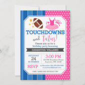 Touchdowns en Tutus Roze Blauw Verjaardagsuitnodig Kaart (Voorkant)