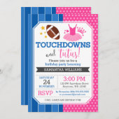Touchdowns en Tutus Roze Blauw Verjaardagsuitnodig Kaart (Voorkant / Achterkant)