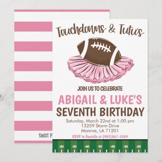 Touchdowns en Tutus Verjaardag Kaart (Voorkant / Achterkant)