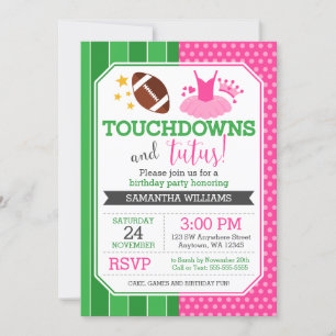 Touchdowns en tutus verjaardagsuitnodigingen kaart