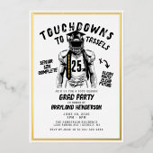 Touchdowns naar Strikken Voetbal Afstudeerfeest Folie Uitnodiging (Voorkant)