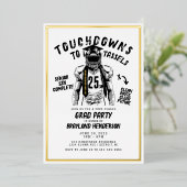 Touchdowns naar Strikken Voetbal Afstudeerfeest Folie Uitnodiging (Staand Voorkant)