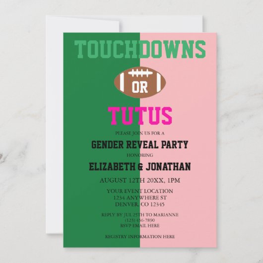 Touchdowns of tutus Gender onthullen Kaart (Voorkant)