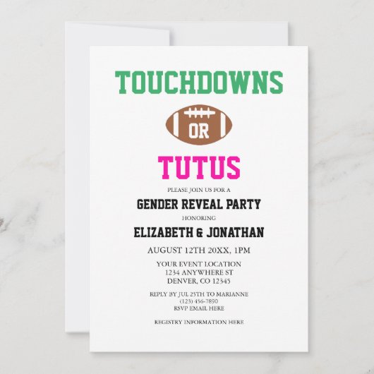 Touchdowns of tutus Gender onthullen Kaart (Voorkant)