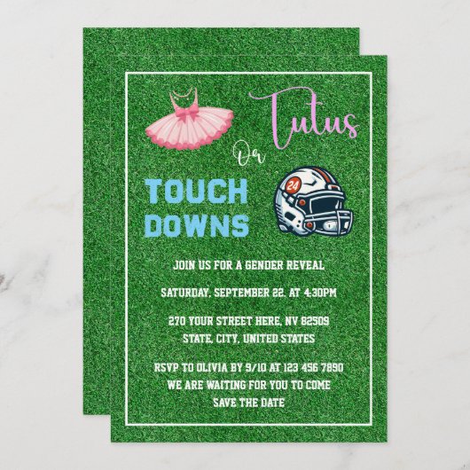 Touchdowns of tutus Gender onthullen Kaart (Voorkant / Achterkant)