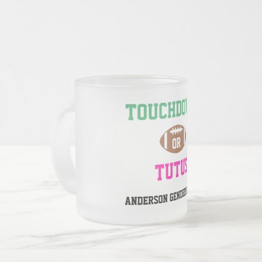 Touchdowns of tutus Gender onthullen Matglas Koffiemok (Voorkant links)