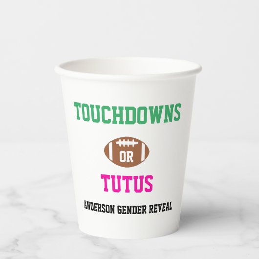 Touchdowns of tutus Gender onthullen Papieren Bekers (Voorkant)