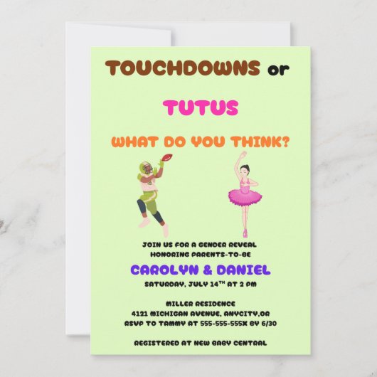 Touchdowns of Tutus gender onthullen party Kaart (Voorkant)