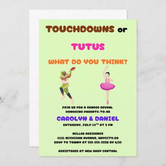 Touchdowns of Tutus gender onthullen party Kaart (Voorkant / Achterkant)