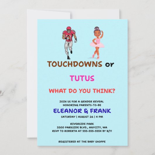 Touchdowns of Tutus gender onthullen party Kaart (Voorkant)