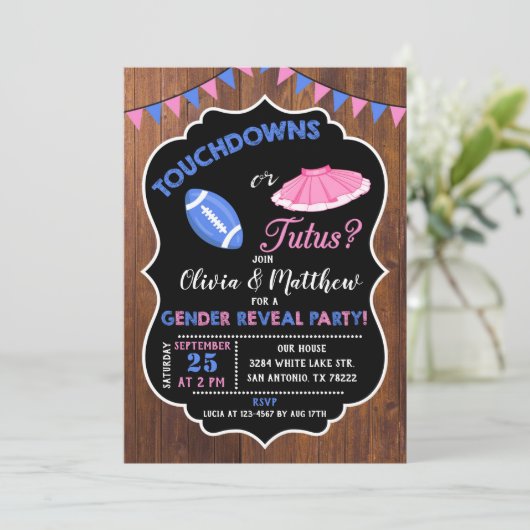 Touchdowns of Tutus gender onthullen party Kaart (Staand voorkant)