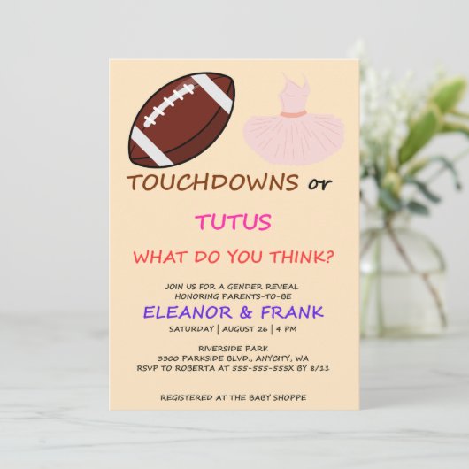 Touchdowns of Tutus gender onthullen party Kaart (Staand voorkant)