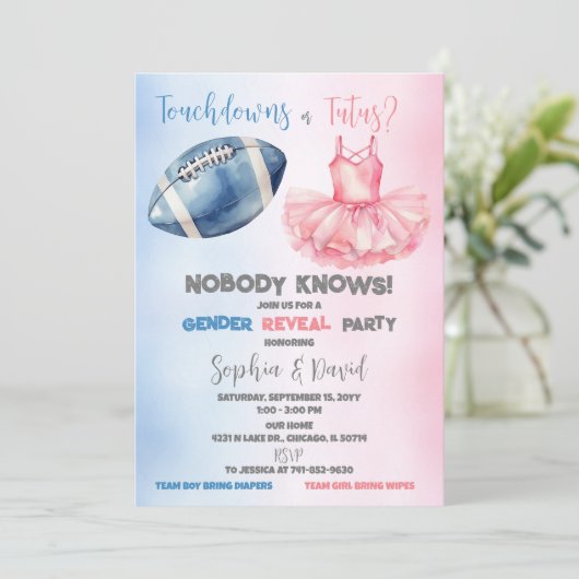 Touchdowns of tutus Gender Reopenbaarmakingparty Kaart (Staand voorkant)