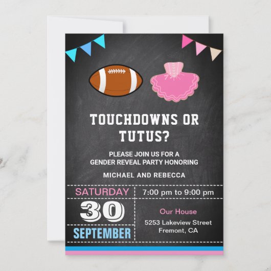 Touchdowns of tutus Gender Reopenbaarmakingparty Kaart (Voorkant)