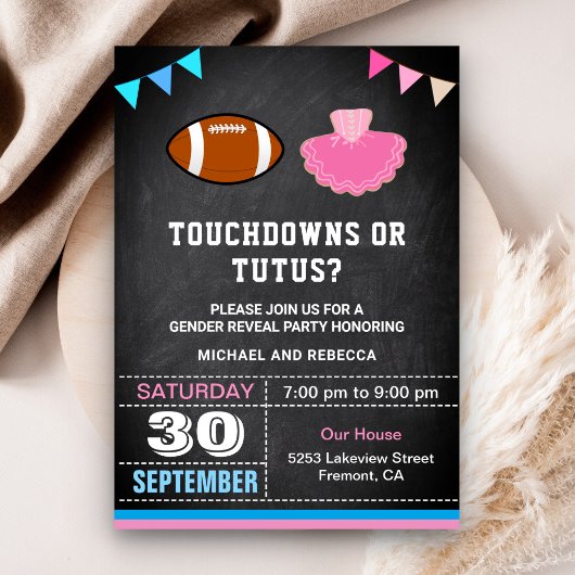 Touchdowns of tutus Gender Reopenbaarmakingparty Kaart