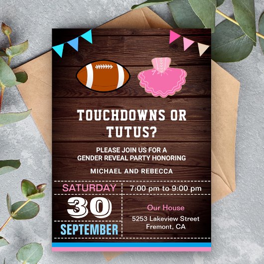 Touchdowns of tutus Gender Reopenbaarmakingparty Kaart