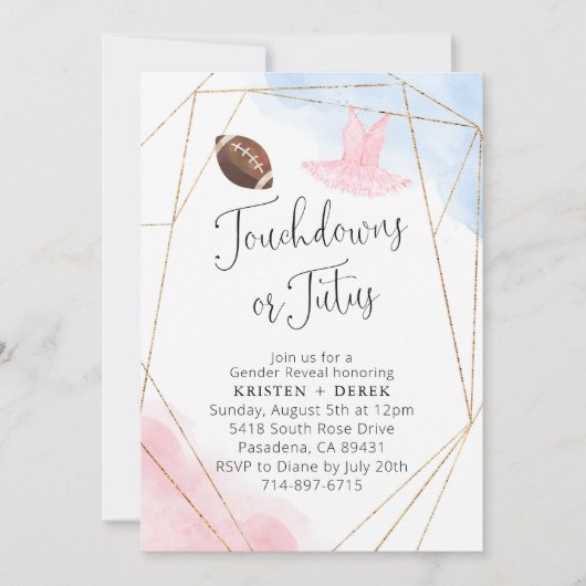 Touchdowns of tutus Gender Reopenbaarmakingparty Kaart (Voorkant)