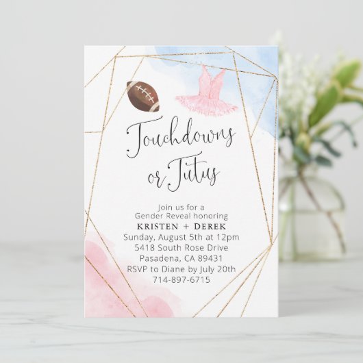 Touchdowns of tutus Gender Reopenbaarmakingparty Kaart (Staand voorkant)