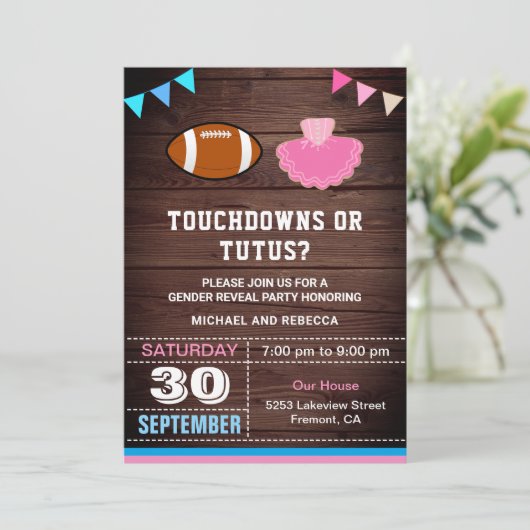 Touchdowns of tutus Gender Reopenbaarmakingparty Kaart (Staand voorkant)