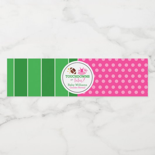 Touchdowns of tutus Gender Reopenbaarmakingparty Waterfles Etiket (Enkel label)