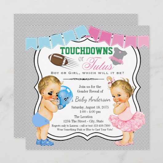 Touchdowns of Tutus Gender Reopenbaart Uitnodiging (Voorkant / Achterkant)