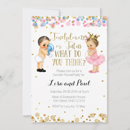 Touchdowns of Tutus Gender Reopenbaart uitnodiging (Voorkant)