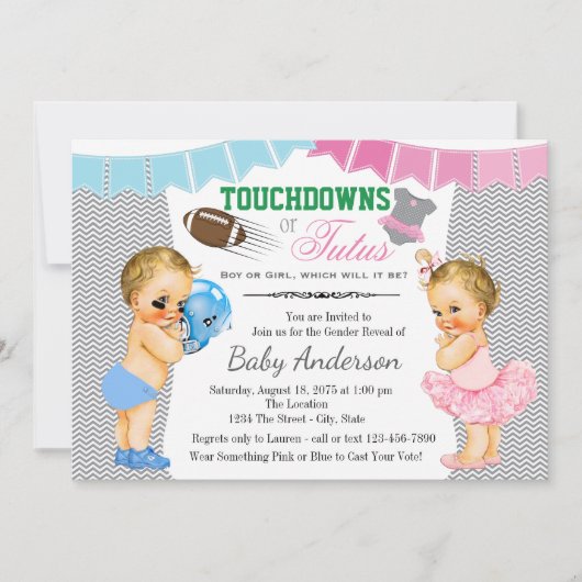 Touchdowns of Tutus Gender Reveal Baby shower Kaart (Voorkant)