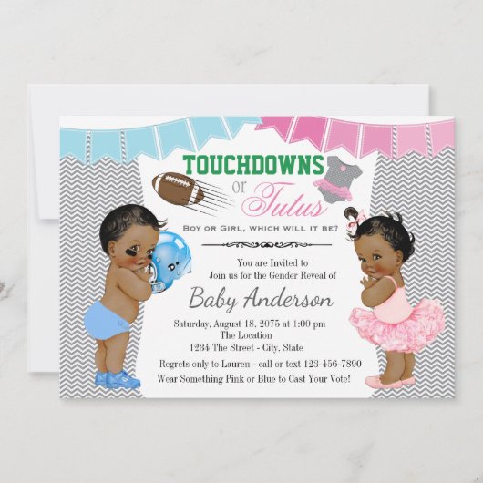 Touchdowns of Tutus Geslacht onthullen uitnodiging (Voorkant)