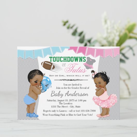 Touchdowns of Tutus Geslacht onthullen uitnodiging (Staand voorkant)