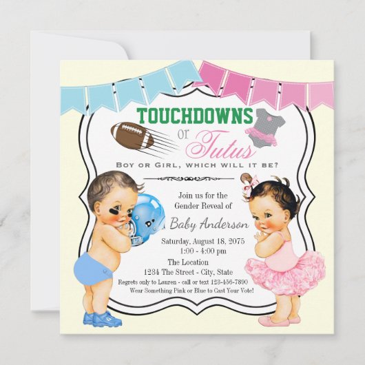 Touchdowns of Tutus Geslacht Openbaring Uitnodigin Kaart (Voorkant)