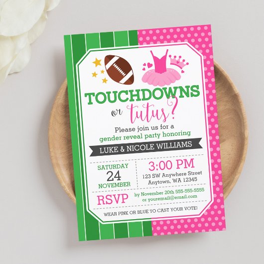 Touchdowns of Tutus Geslacht Reveal Feest Kaart