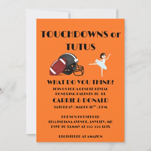 Touchdowns of Tutus Geslacht Reveal Feest Kaart (Voorkant)