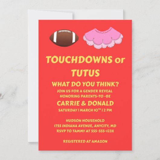 Touchdowns of Tutus Geslacht Reveal Feest Kaart (Voorkant)