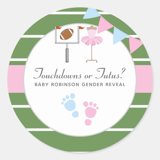 Touchdowns of Tutus Geslacht Reveal Feest Ronde Sticker (Voorkant)