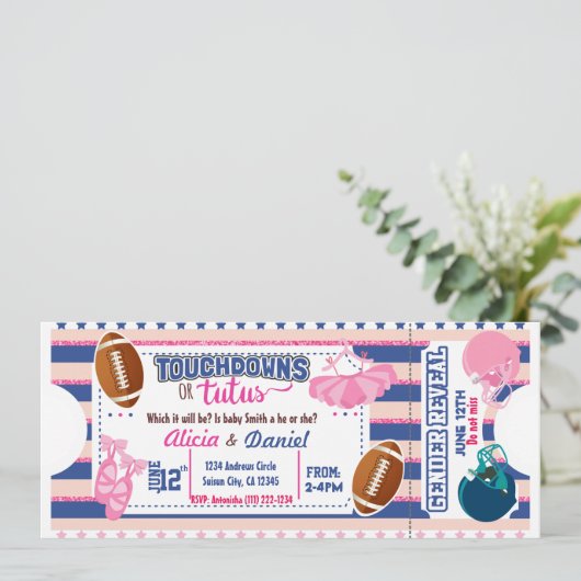 Touchdowns of Tutus Invitation - blauw of roze Kaart (Staand voorkant)