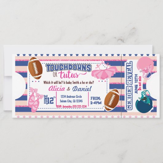 Touchdowns of Tutus Invitation - blauw of roze Kaart (Voorkant)