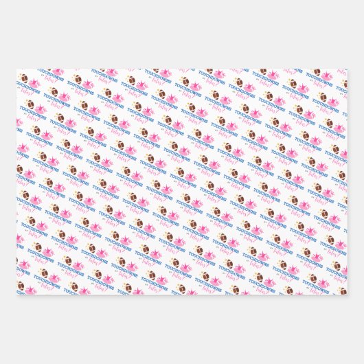 Touchdowns of Tutus Pink Blue Gender Reopenbaarmak Inpakpapier Vel (Voorkant 2)