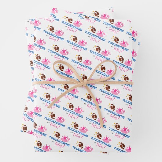 Touchdowns of Tutus Pink Blue Gender Reopenbaarmak Inpakpapier Vel (In situ)