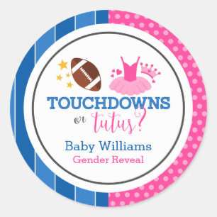 Touchdowns of Tutus Pink Blue Gender Reopenbaarmak Ronde Sticker