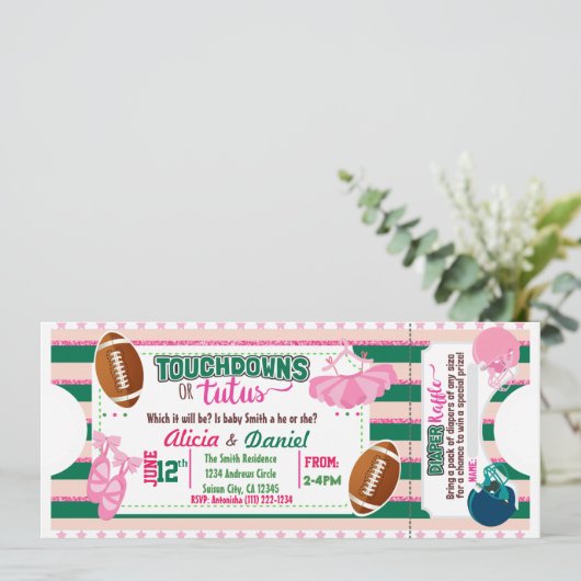 Touchdowns of Tutus uitnodiging - luierloterij (Staand voorkant)