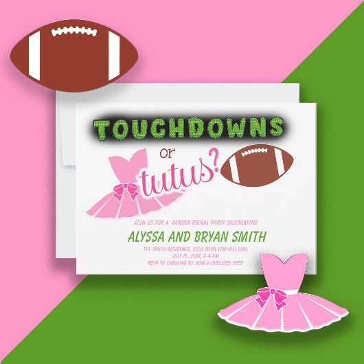 Touchdowns Tutus Baby Gender Reveal Kaart