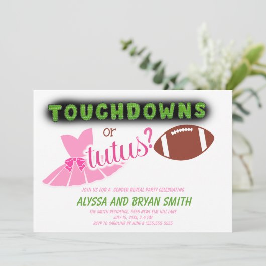 Touchdowns Tutus Baby Gender Reveal Kaart (Staand voorkant)