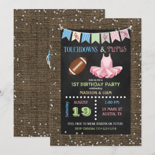 Touchdowns & Tutus Tweeling Verjaardag of Baby Sho Kaart