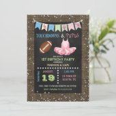 Touchdowns & Tutus Twins Verjaardag of Baby shower Kaart (Staand voorkant)