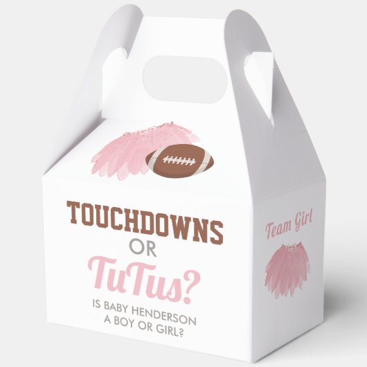 Touchdowns voor Tutus Gender Reveal Dank u Bedankdoosjes (Voorkant)