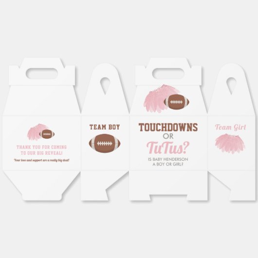 Touchdowns voor Tutus Gender Reveal Dank u Bedankdoosjes (Ongevouwen)