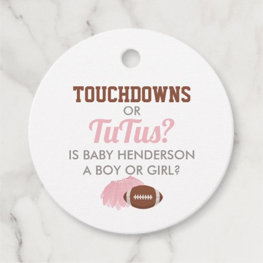 Touchdowns voor Tutus Gender Reveal Dank u Bedankjes Labels (Voorkant)