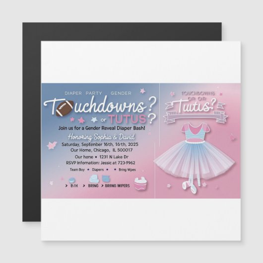 Touchdowns voor Tutus Gender Reveal Invitation | D (Voorkant / Achterkant)